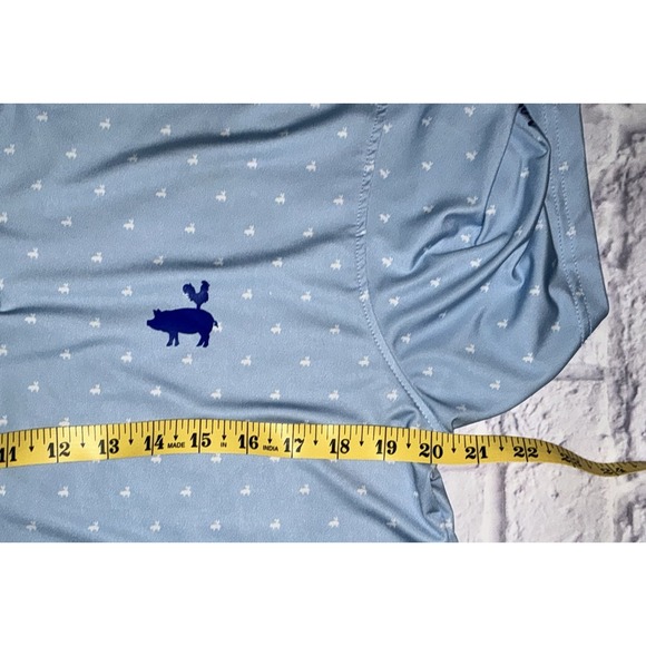 Mens HAM AND EGG‎ Golf Golfing Blue Polo Shirt Pig & Chicken Print Sz Small - Picture 9 of 9